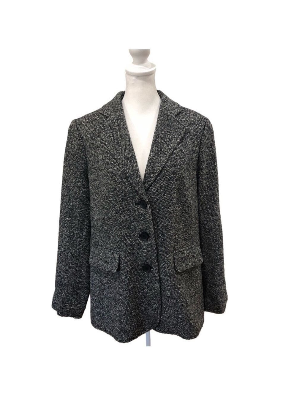 L L Bean Size 12R wool/cashmere blend black tweed blazer/jacket